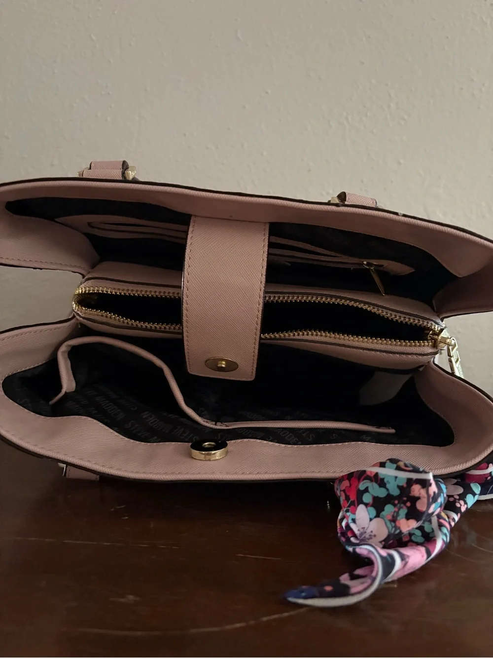 kate spade blush pink tote with floral scarf detail
